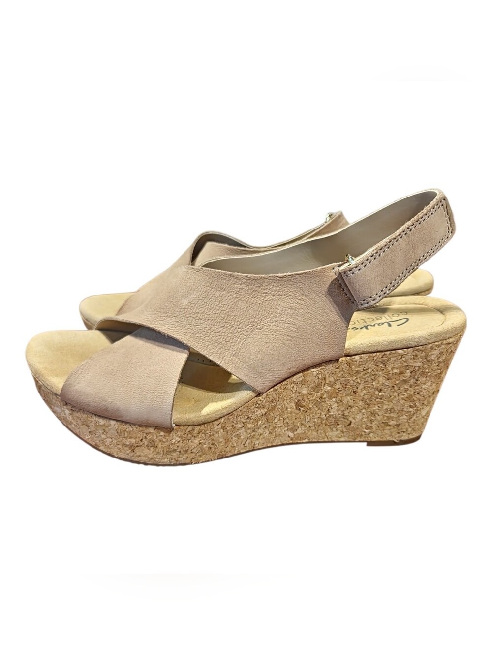 Clarks Annadel Eirwyn Tan Nubuck Wedge Sandals Size 9M Peep Toe Boho Chic Resort